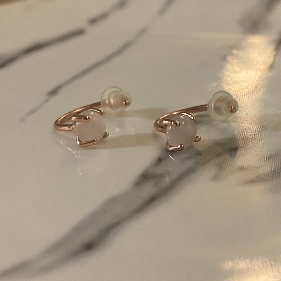 Rose Quartz Ear Huggies Set in Rose Gold. - Picture 2 of 3